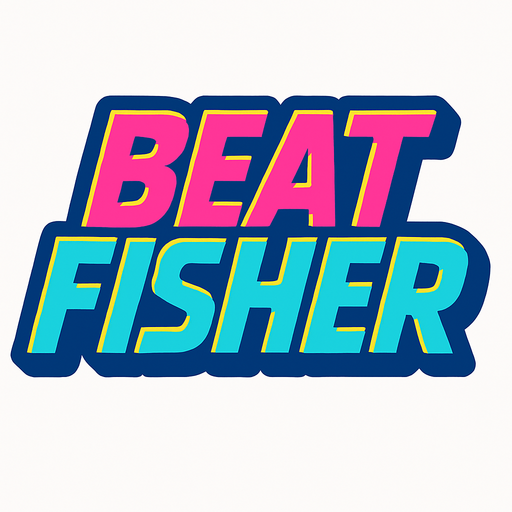 Game logo for the game ‘Beat Fisher’. High def 80’s color themed SVG of the word..
In-Game asset.  2d.  High contrast.  No shadows