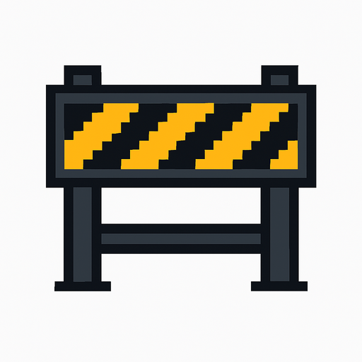 a black barricade with yellow lines on it but pixel art style
. No background. Transparent background. Blank background. No shadows. 2d. In-Game asset. flat