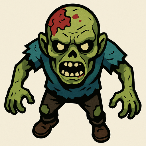 Üstten görünümlü zombi.
In-Game asset.  2d.  High contrast.  No shadows
