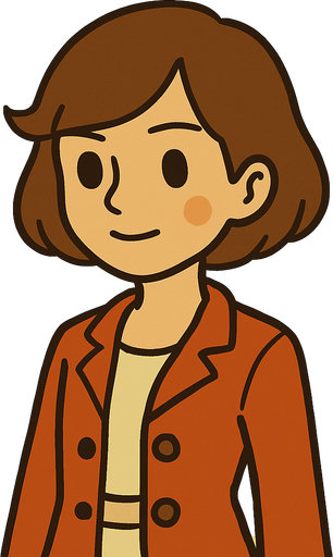 18yo girl with short brown hair professor Layton game style.
In-Game asset.  2d.  High contrast.  No shadows