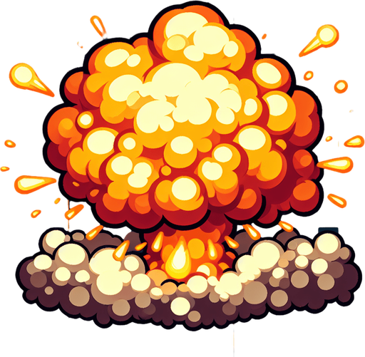 Explosion in 2d game.
Single Game Texture. In-Game asset. 2d. Blank background. High contrast. No shadows.