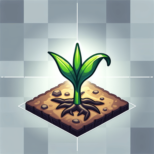 The first sprout of a corn plant..
Single Game Texture. In-Game asset. 2d. Blank background. High contrast. No shadows.