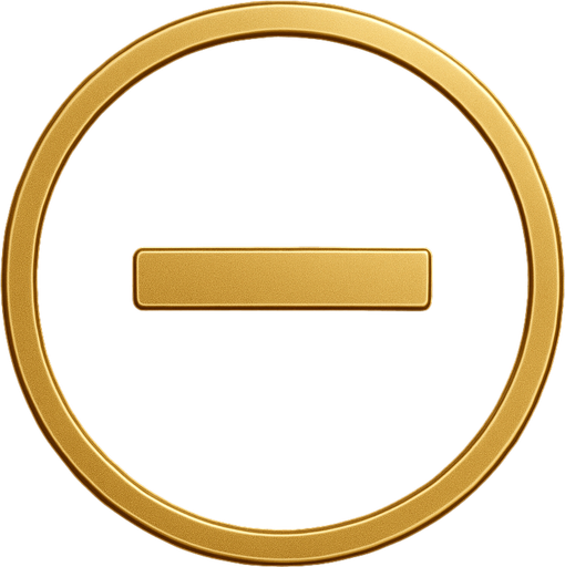 Boton de signo de menos elegante de color dorado con fondo negro.
In-Game asset.  2d.  High contrast.  No shadows