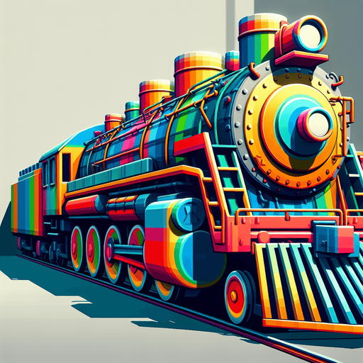 Colorful Train  engine looking  straight with no background ..
Single Game Texture. In-Game asset. 2d. Blank background. High contrast. No shadows.