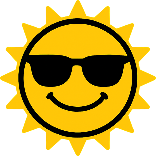 make a yellow circle that is like the sun that has sunglasses on.
In-Game asset.  2d.  High contrast.  No shadows