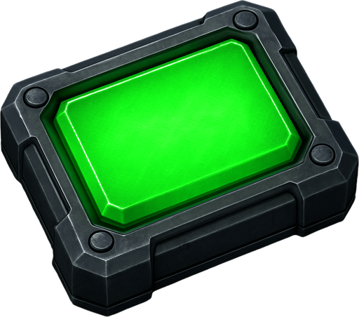 Create si-fi realistic Green Rectangle BUTTON with 3D views. In-Game asset. 2d. High contrast. With shadows.