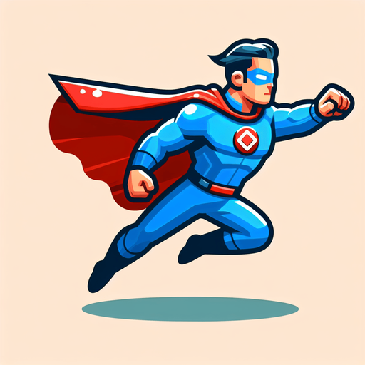 Side view of superman flying from left to right, with his fist pushed out in front of him.
Single Game Texture. In-Game asset. 2d. Blank background. High contrast. No shadows.