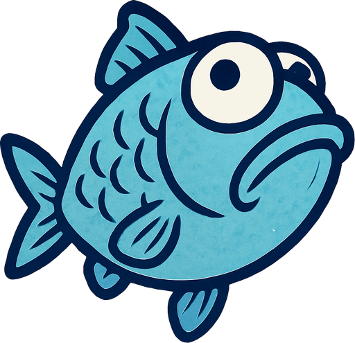 A dumb looking flat fish like a sardine looking up, ice blue color..
In-Game asset.  2d.  High contrast.  No shadows