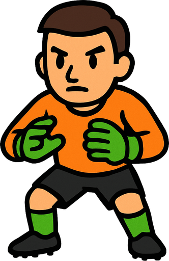 üstünde futbol topu olmayan bir futbol kalecisi.
In-Game asset.  2d.  High contrast.  No shadows