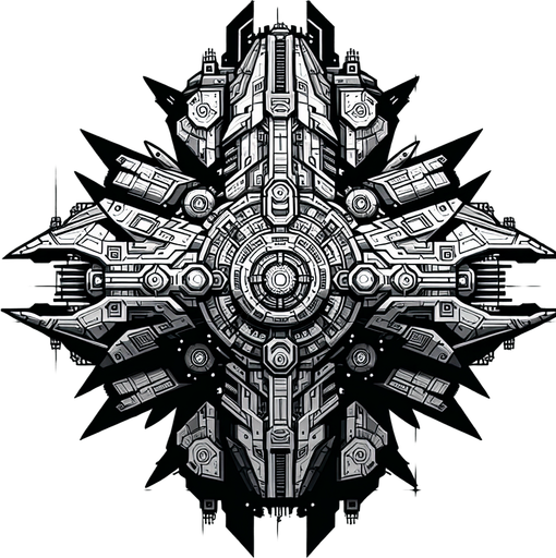 enemy space ship boss it should  be big and looking from top.
Single Game Texture. In-Game asset. 2d. Blank background. High contrast. No shadows.