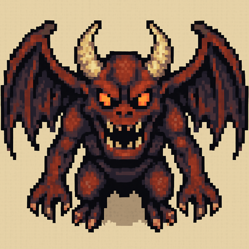 Un mounstro gigante con alas mirado desde arriba en pixel art.
In-Game asset.  2d.  High contrast.  No shadows