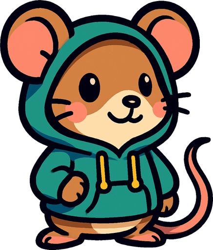 a cute mouse with a hoodie on.
In-Game asset.  2d.  High contrast.  No shadows