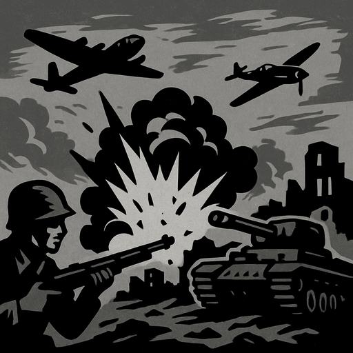 World War II chaotic background, grey
In-Game asset.  2d.  High contrast.  No shadows