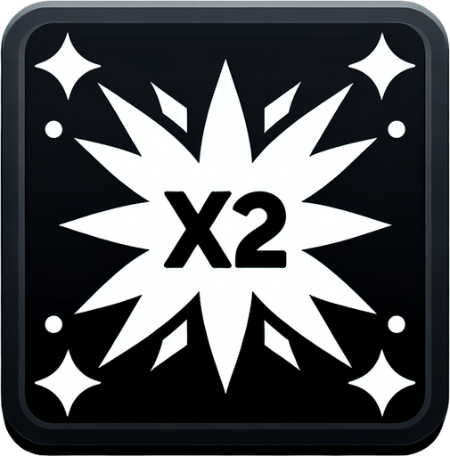 爆炸，里面有X2的字样.
Single Game Texture. In-Game asset. 2d. Blank background. High contrast. No shadows.