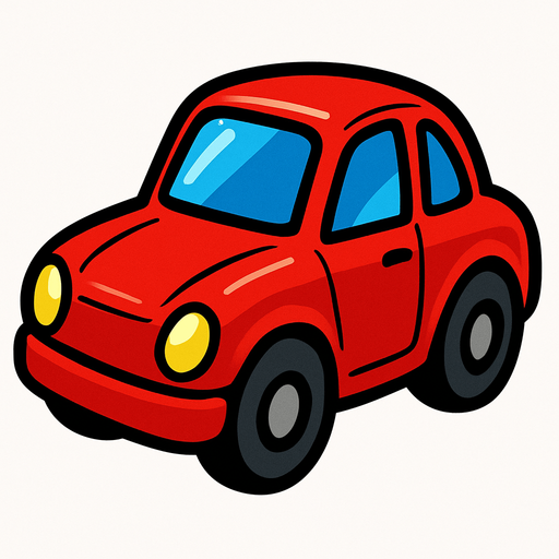A red toy car.
In-Game asset.  2d.  High contrast.  No shadows