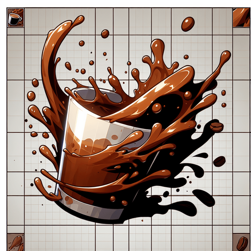 Coffee splashing effect.
Single Game Texture. In-Game asset. 2d. Blank background. High contrast. No Shadows.