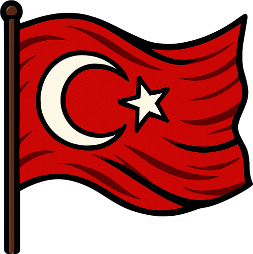 rüzgarın yönüne doğru değişen bir dalgalanan türk bayrağı resmi.
In-Game asset.  2d.  High contrast.  No shadows