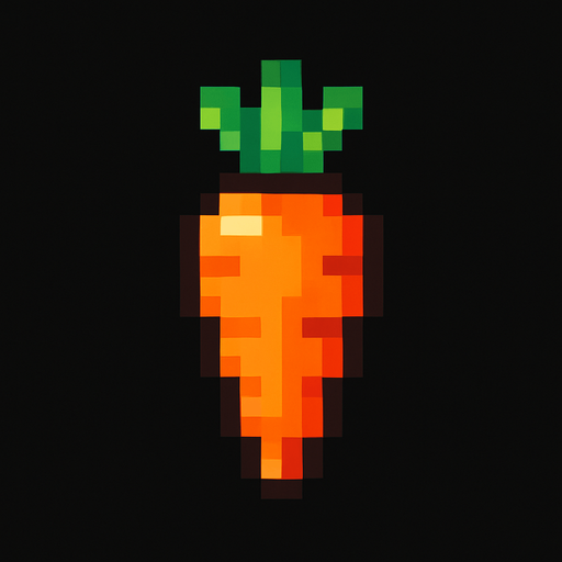 8 bit carrot.
In-Game asset.  2d.  High contrast.  No shadows