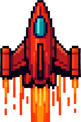 Пиксельный корабль с видом сверху олицетворяющий скорость.
In-Game asset.  2d.  High contrast.  No shadows