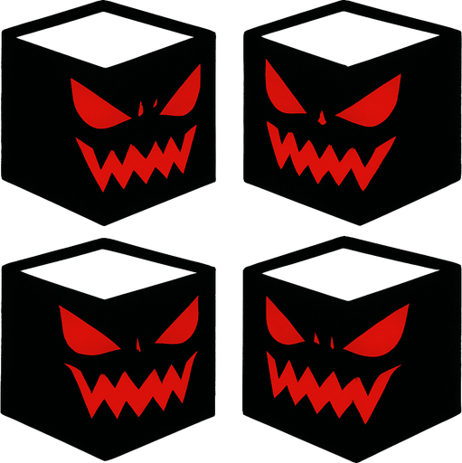 evil cube faces.
In-Game asset.  2d.  High contrast.  No shadows