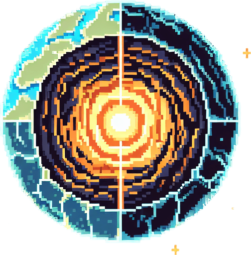 pixel art earth Core.
Single Game Texture. In-Game asset. 2d. Blank background. High contrast. No shadows.