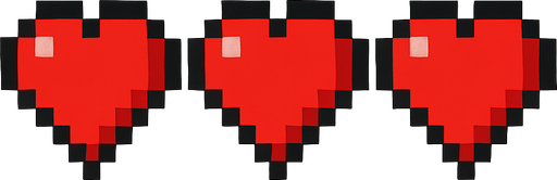 3 minecraft heart.
In-Game asset.  2d.  High contrast.  No shadows