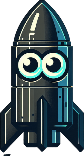 süper marıo oyunundaki siyah renkli ve gözleri olan füze.
Single Game Texture. In-Game asset. 2d. Blank background. High contrast. No shadows.