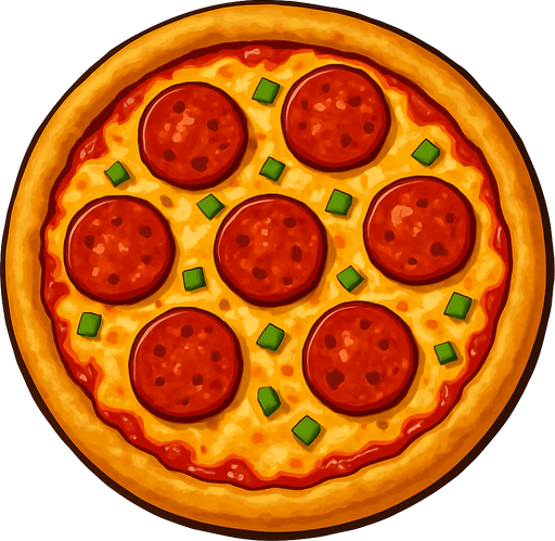 a realistic pizza.
In-Game asset.  2d.  High contrast.  No shadows
