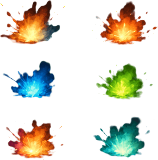 VFX pack of different explosions particles. Different colors. HD colors. ellipse. circle
In-Game asset.  3d.  High contrast.  No shadows