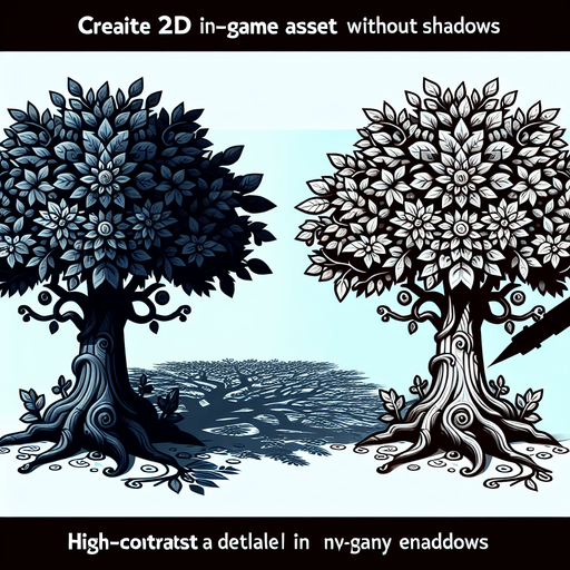 tree.
Single Game Texture. In-Game asset. 2d. Blank background. High contrast. No shadows.