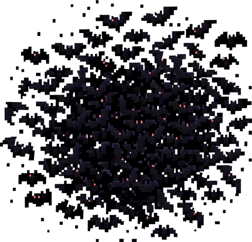 pixel art of a small swarm of black bats
Single Game Texture. In-Game asset. 2d. Blank background. High contrast. No shadows.