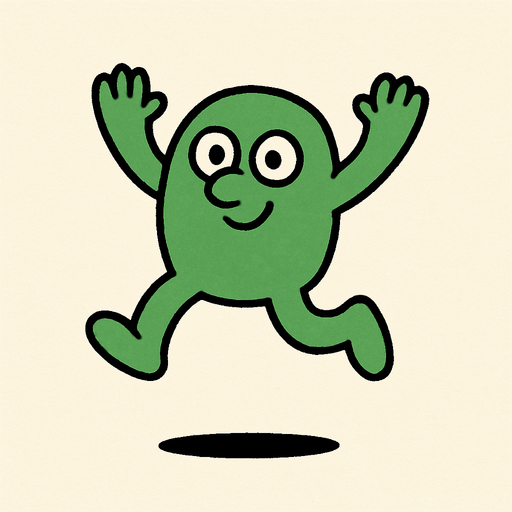 2d shadowless simple two-legged small nose 2-eyed green doodle jump character