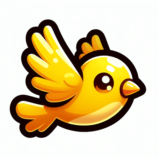 Yallow animated flying bird right side.
Single Game Texture. In-Game asset. 2d. Blank background. High contrast. No shadows.