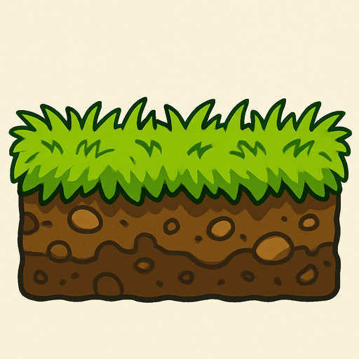 grassy ground, complete, texture, 2D, side view.
In-Game asset.  2d.  High contrast.  No shadows