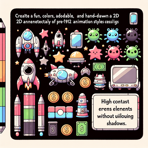 Spaceships, spacemonsters, cash, powerups.
Studio Ghibli. Ghibli style. Mobile game. Colorful. hand drawn. cute. fun. In-Game asset. 2d. Blank background. High contrast. No shadows.