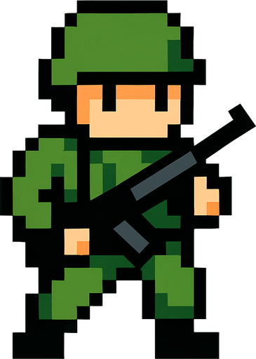 soldier pixel.
In-Game asset.  2d.  High contrast.  No shadows