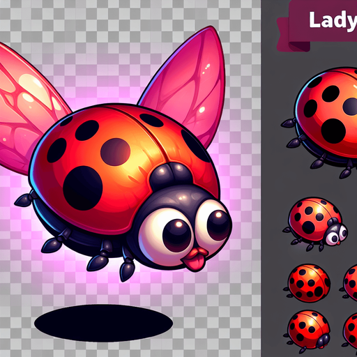 flyn lady bug 2d cartoon objek.
Single Game Texture.  In-Game asset.  2d.  Blank background.  High contrast.  No shadows