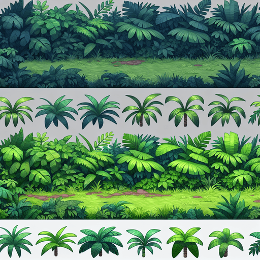 jungle grass.
Single Game Texture.  In-Game asset.  2d.  Blank background.  High contrast.  No shadows