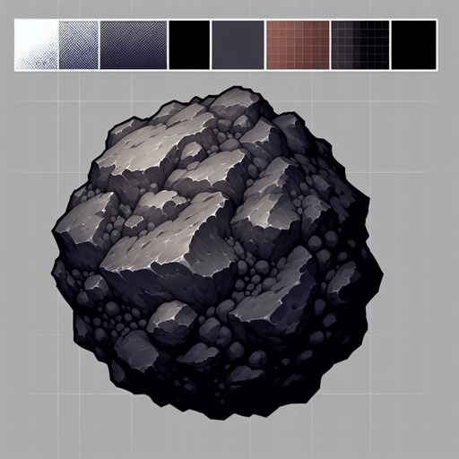 meteorite.
Single Game Texture. In-Game asset. 2d. Blank background. High contrast. No shadows.
