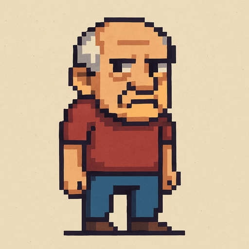 bad regular frown casual old man full body 2d pixel art.
In-Game asset.  2d.  High contrast.  No shadows