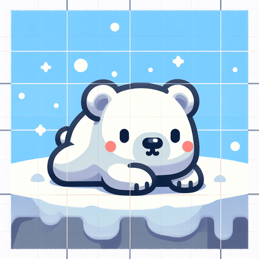 Белый медведь лежит на снегу. Мультяшный.
Single Game Texture.  In-Game asset.  2d.  Blank background.  High contrast.  No shadows