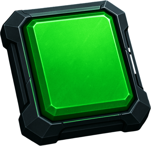 Create si-fi realistic Green Rectangle BUTTON with 3D views. In-Game asset. 2d. High contrast. With shadows.