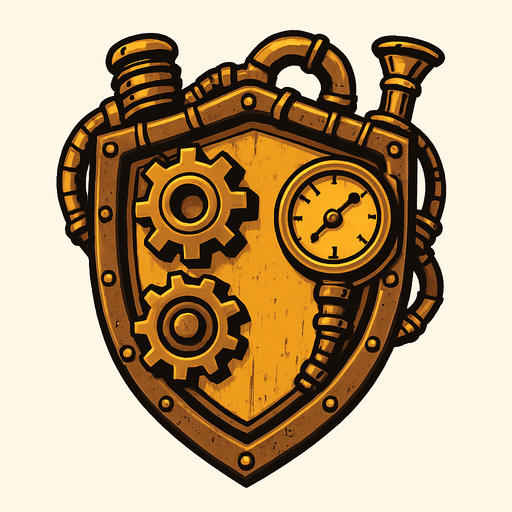 has un escudo en estilo steampunk.
In-Game asset.  2d.  High contrast.  No shadows