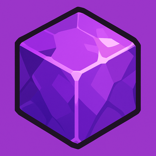 cristal morado cubico 2d.
In-Game asset.  2d.  High contrast.  No shadows