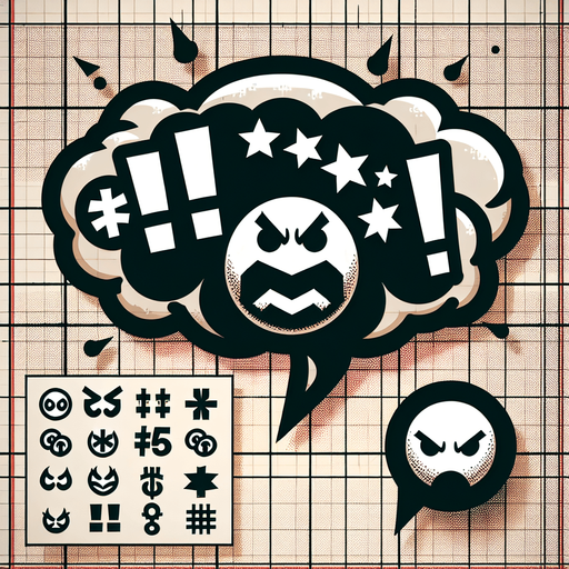 grawlix in a speech bubble, make sure it looks something like this !#@* and theres an angry icon.
Single Game Texture. In-Game asset. 2d. Blank background. High contrast. No shadows.