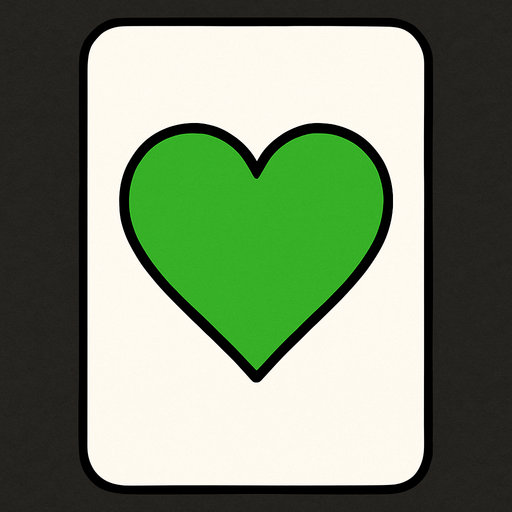 Green Hearth in a white paper-card with rounded corners, front view..
In-Game asset.  2d.  High contrast.  No shadows