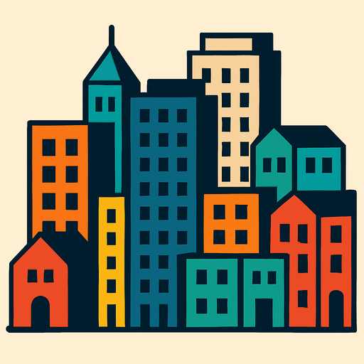 şehir resmi binalar.
In-Game asset.  2d.  High contrast.  No shadows