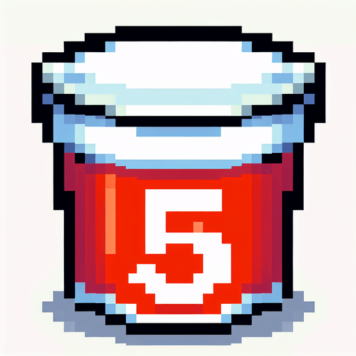 large KFC bucket with the digit 5 on it. pixelated. 8 bit.
Single Game Texture. In-Game asset. 2d. Blank background. High contrast. No shadows.