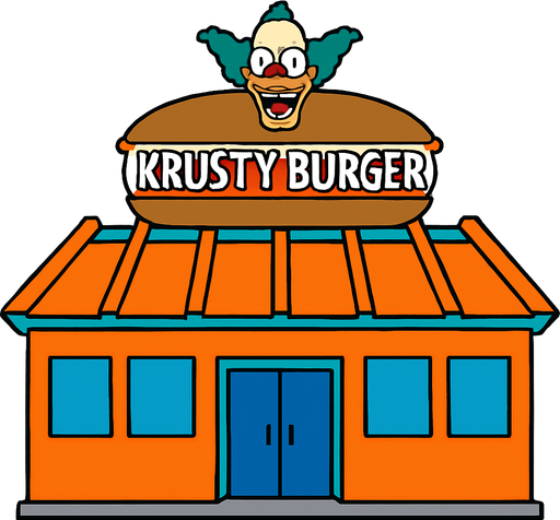 Krusty Burger.
In-Game asset.  2d.  High contrast.  No shadows