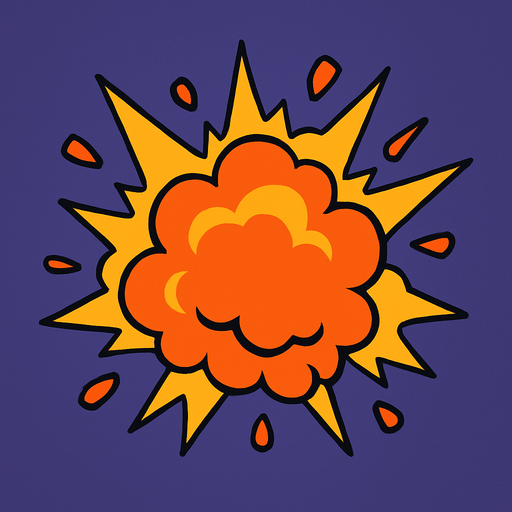 explosion but not realistic.
In-Game asset.  2d.  High contrast.  No shadows